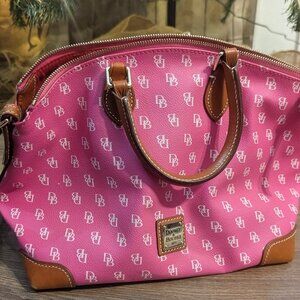 Dooney & Bourke Gretta Geena Satchel Pink & White Signature Pattern Handbag